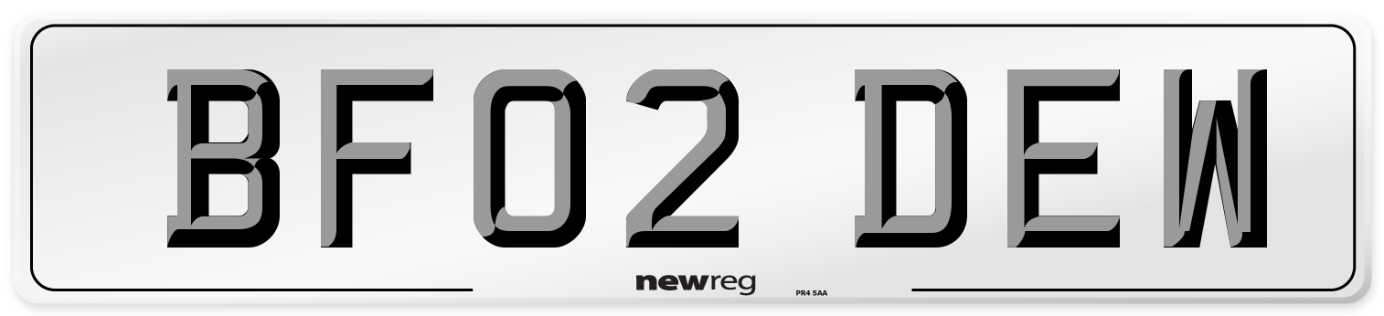 BF02 DEW Number Plate from New Reg